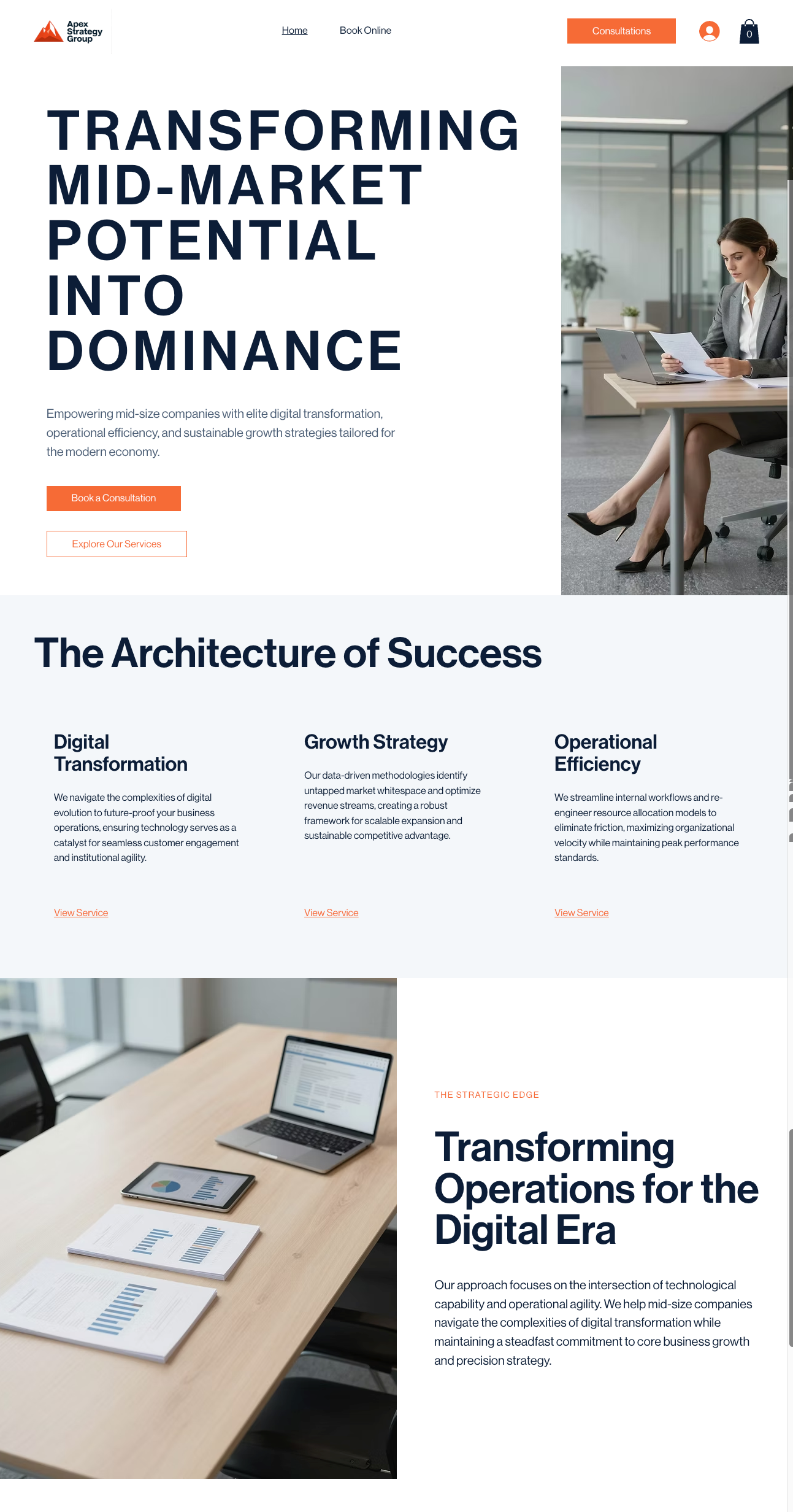 A finished Wix business site demonstrating the platform's flexible layout and customization options
