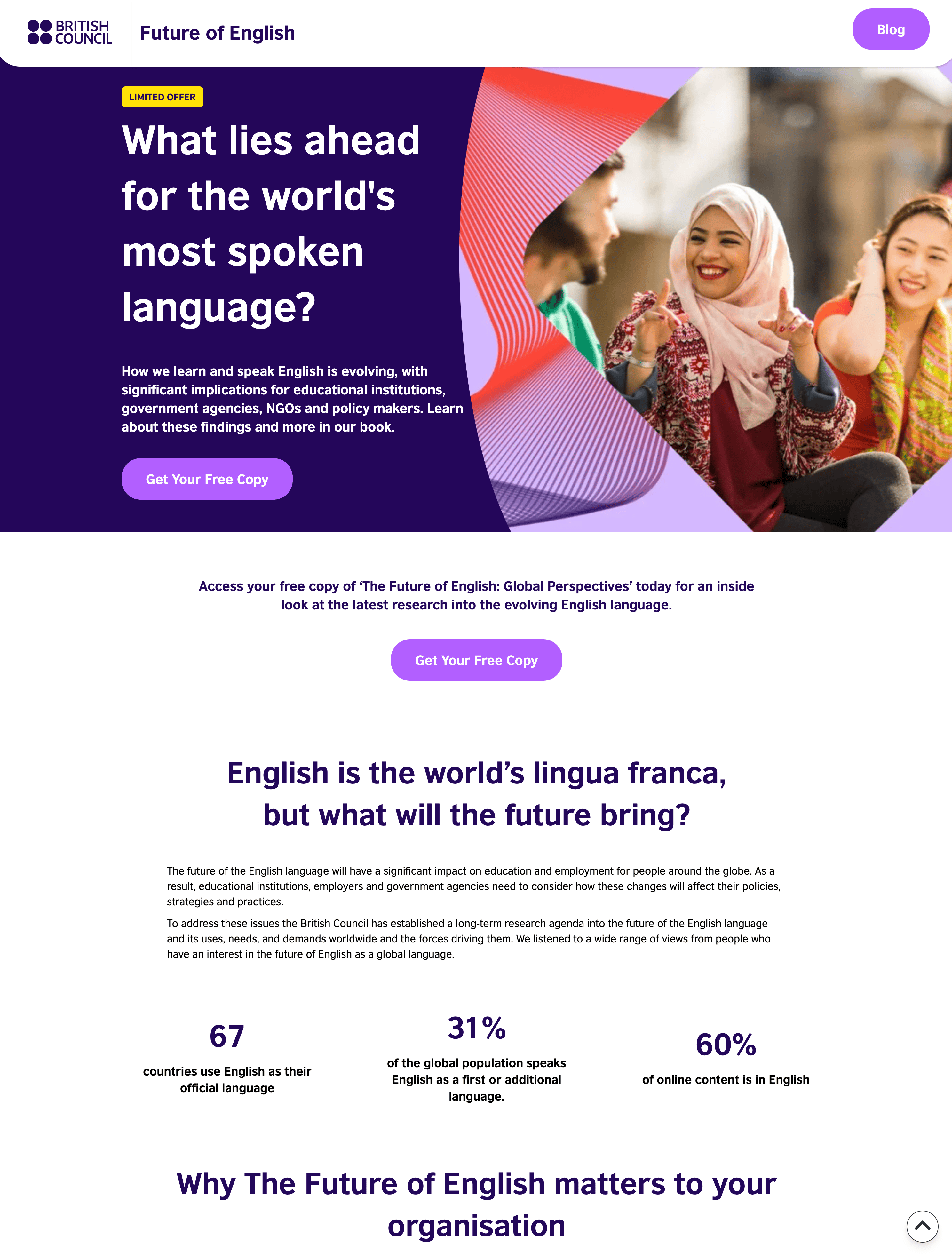 British Council Future of English landing page