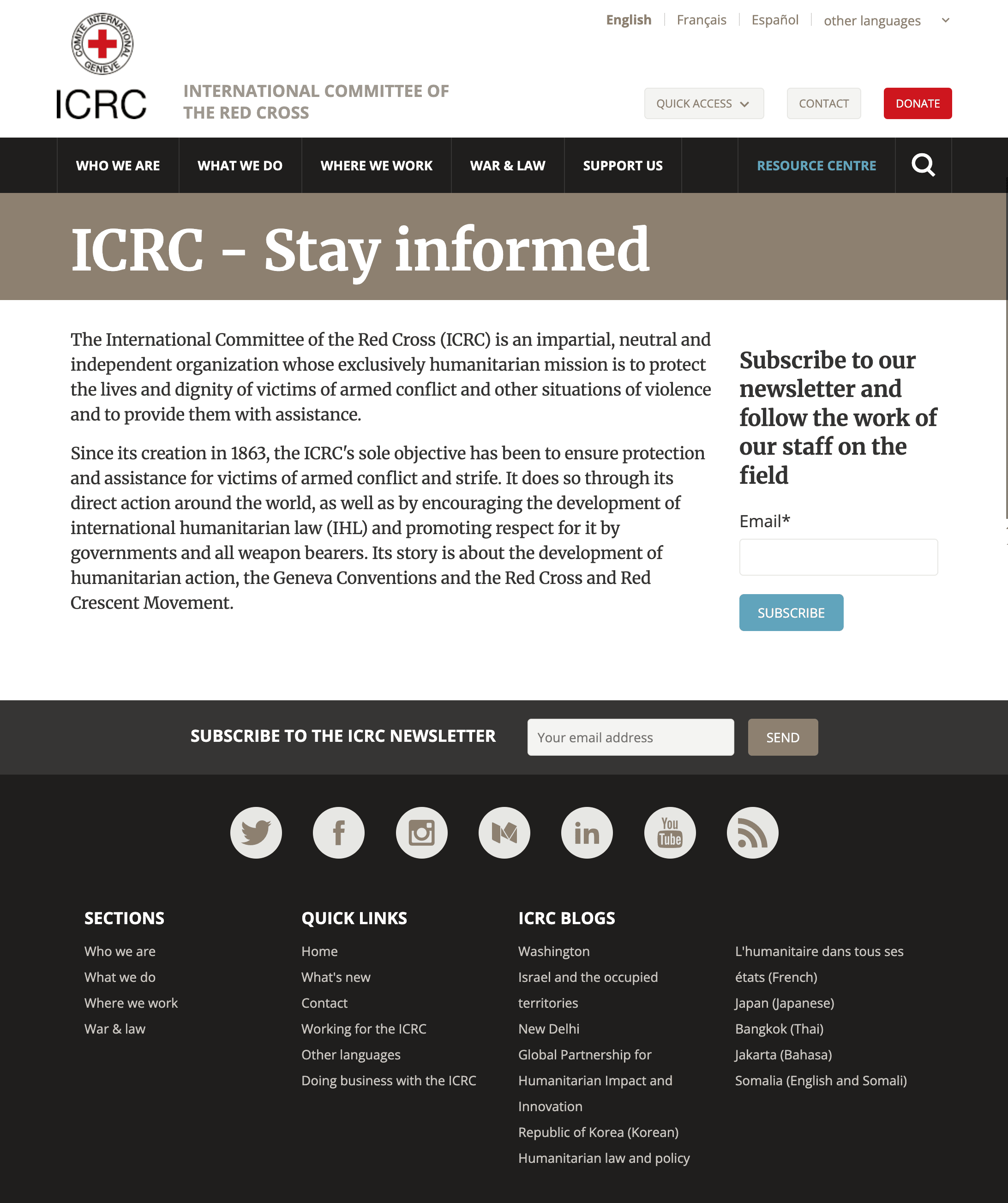 ICRC Stay Informed page