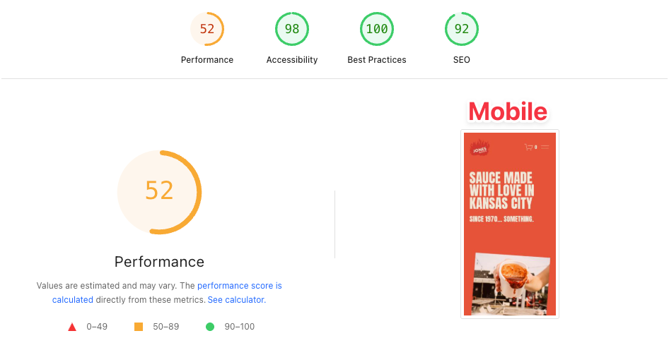 Mobile pagespeed performance on a Squarespace site